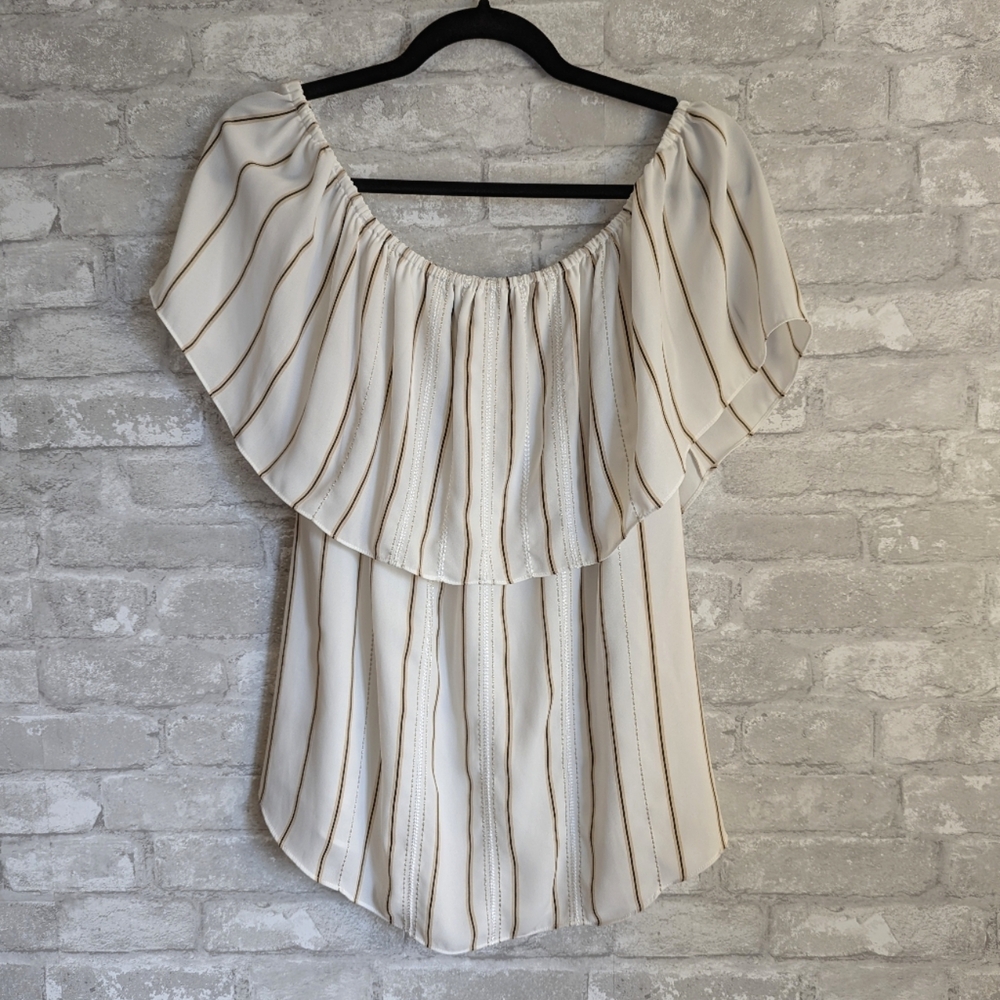 Off the Shoulder Striped Cream Women's Top